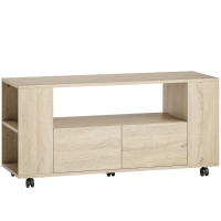 HOMCOM Meuble TV sur roulettes 102 cm, meuble télé pour téléviseur jusqu'à 42 pouces, 2 tiroirs, compartiments ouverts, naturel