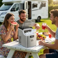 HOMCOM Macchina del Ghiaccio Autopulente da 24 Cubetti ogni 14-18 Minuti con Display LCD, in Acciaio Inox, 25.2x36x37.1 cm(m-9)