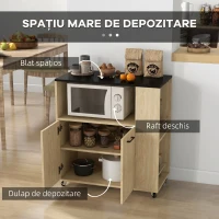 HOMCOM Cărucior de Bucătărie din PAL cu Raft Deschis, Dulap cu 2 Uși și Raft Lateral, 75x40x80,5 cm(m-4)