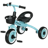 AIYAPLAY Triciclo para Crianças de 2 a 5 anos com Assento Ajustável Cesta Buzina e Pedais e 3 Rodas 70,5x53x58 cm Azul(m-11)