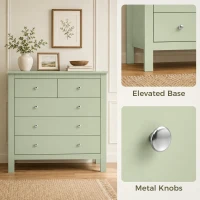 HOMCOM 5 Drawer Chest of Drawers, Modern Dresser for Bedroom, Bedside Storage Cabinet, Wide Storage Unit with Glide Runners for Living Room, Hallway, Closet, 79 x 39.5 x 80.5 cm, Sage Green(m-6)