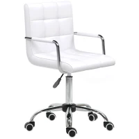 HOMCOM Silla de Oficina Juvenil Silla de Ordenador para Niños Altura Regulable Giratoria 360° Respaldo Cuero Sintetico Blanco(m-8)
