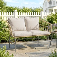Outsunny Canapé de Jardin 2 Places en Résine Tressée Coussins Épais Anti-glisse 120 x 67 x 79 cm Marron(m-14)