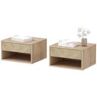 HOMCOM Set de 2 noptiere suspendate moderne cu sertar și spațiu deschis, 37x32x21 cm, lemn natural(m-12)