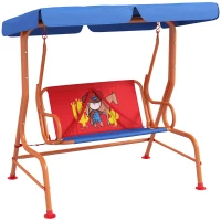 Outsunny Two Seater Kids Garden Swing, Cowboy Themed kids Swing Chair with Adjustable Canopy, Safety Belts for Outdoor Use(m-1)