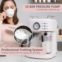 HOMCOM 5Pc Coffee Machine, Espresso & Cappuccino & Latte Maker with Milk Frothing Steamer, 1.5L Removable Water Tank, 2 Cups, 1250W(m-11)