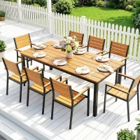 Outsunny Gartentisch 180 x 86 cm für 6-8 Personen Holztisch mit Lamellen-Tischplatte Stahlrahmen Teak(m-7)