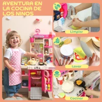 AIYAPLAY Cocina de Juguete con Luces Sonido Accesorios Fregadero Utensilios Alimentos Falsos para Niños a Partir de 3 Años Rosa(m-6)