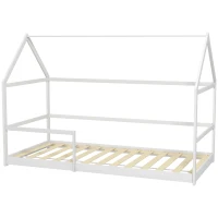 AIYAPLAY Letto per Bambini a Casetta con Barriere di Protezione, Età 3-8 Anni, 196x97.5x135cm, Bianco(m-11)
