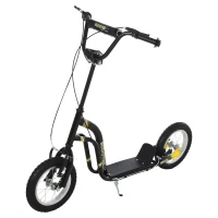 HOMCOM Teen Kids Stunt Scooter w/ Adjustable Handlebar, 12 Inch Rubber Tyres, Dual Brakes, Black(m-1)