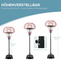 HOMCOM® kinderbasketbalring met standaard in hoogte verstelbaar 205-250 cm basketbalstandaard rolbaar korfhoogte tot 210 cm wielen(m-4)