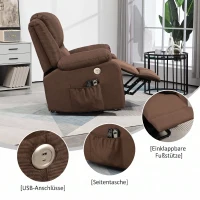 HOMCOM Fotoliu reclinabil cu funcție de ridicare și suport pentru picioare, din material textil cu aspect de in, 87x92x105 cm, culoare cafea(m-9)
