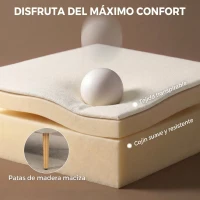 HOMCOM Sofá de 2 Plazas Tapizado en Lino Sintético Asiento y Respaldo Acolchados Patas de Madera Carga 220 kg Blanco Crema(m-5)