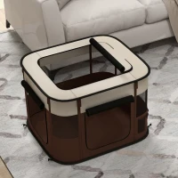 PawHut Box per Animali con 6 Finestre, 3 Porte e 2 Borse Portaoggetti, Poliestere e Acciaio, 74x60x45 cm, Marrone(m-7)