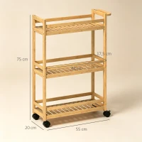 HOMCOM Servierwagen, 3 Etagen, Lamellenböden, Herausfallschutz, Bambus, 55 x 20 x 75 cm(m-3)
