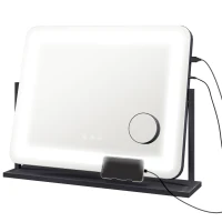 HOMCOM Miroir Lumineux LED intensité 3 modes d'éclairage, grossissement 10X, port de charge USB, touche tactile 62,5 x 52 cm(m-1)