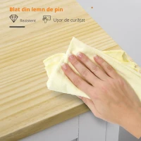HOMCOM Carucior de bucatarie cu 3 sertare, 2 rafturi deschise si tava detasabila, din MDF si lemn de pin, 67x37x84cm, culoare lemn si alb(m-6)
