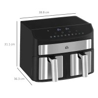 HOMCOM Dual Zone Air Fryer, 10-in-1 8L with Sync Cook & Sync Finish, 60-Minute Timer for Oil Free & Low Fat Cooking, 2400W(m-3)