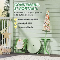AIYAPLAY Set de Grădină pentru Copii 2-5 Ani cu Măsuță Rotundă, 2 Scaune Pliabile și o Umbrelă, Verde(m-6)