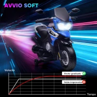 AIYAPLAY Moto Elettrica per Bambini con Rotelle, Specchietti e Poggiapiedi, in PP e Metallo, 85.5x44.5x56 cm, Blu(m-7)