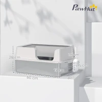 PawHut Litieră pentru Pisici cu Margini Ridicate, Tavă și Lopățică, din Oțel Inoxidabil și PP, 60x40x28 cm, Gri Deschis(m-3)