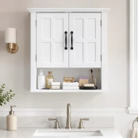 HOMCOM Dulapior 2 Rafturi de Montat pe Perete de Perete Bucatarie Baie Lemn 60x19,8x58cm Alb(m-9)