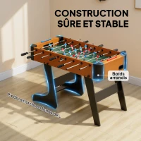 SPORTNOW Baby-foot pliable en bois table de babyfoot pliable sur pied avec 2 balles 22 joueurs, 118 x 107,5 x 78 cm, marron(m-9)