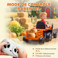 AIYAPLAY Tracteur électrique enfants avec remorque amovible, voiture électrique enfants, télécommande 2,4G, 139x58x55cm, orange(m-6)