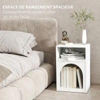 HOMCOM Lot de 2 tables de chevet, table de nuit avec compartiments ouverts, design arqué, 40 x 30 x 60 cm, blanc(m-5)