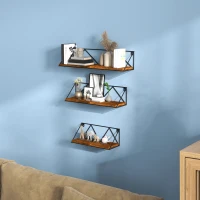 HOMCOM Conjunto de 3 Prateleiras de Parede Industrial Prateleiras Suspensas 30x12x12 cm 40x12x12 e cm 50x12x12 cm Madeira e Preto(m-10)