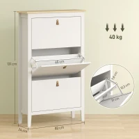 HOMCOM Meuble à chaussures 21 paires, armoire à chaussures avec 3 tiroirs rabattables, étagères amovibles et réglables, blanc(m-3)