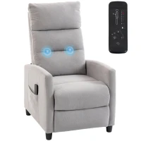 HOMCOM Fotoliu Masaj Reclinabil Manual 160° Chenille cu Suport pentru Picioare, Telecomandă și Buzunare, Gri Deschis(m-11)