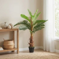 HOMCOM Palmier Artificiel palmier 100 cm avec 21 Feuilles en PEVA, Plante Décorative avec Pot en Plastique, Vert(m-6)