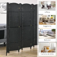 HOMCOM Paravento Divisorio da Interni Pieghevole a 6 Ante Intrecciato, 240x170 cm, Nero(m-7)