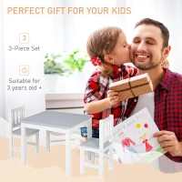 HOMCOM Kids Table and Chair Set 3 Pieces Toddler Preschoolers Desk with 2 Chairs for Indoor Study Rest Snack Time Grey(m-6)