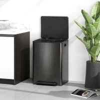 HOMCOM Prullenbak met 2x30L compartimenten, Soft-Close deksel, vingerafdrukbestendig, roestvrij staal, zwart(m-8)