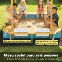 AIYAPLAY Caixa de Areia Infantil de Madeira com 2 Caixas de PP Caixa de Areia para Crianças de 3-6 Anos 128x118x121 cm Azul e Madeira(m-5)