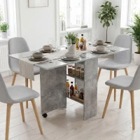 HOMCOM Masă de Dining Pliabilă cu Extensii și Roți cu Frână pentru 4-6 Persoane, Birou Pliabil,140x80x74 cm, Gri Ciment(m-2)