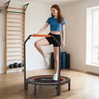 HOMCOM Trampoline de fitness gymnastique avec poignée réglable, pliable, 6 pieds, 28 ressorts Ø 102 cm, noir rouge(m-2)