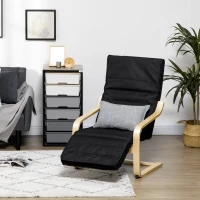 HOMCOM Wooden Lounging Chair Deck Relaxing Recliner Lounge Seat with Adjustable Footrest & Removable Cushion Cover, Black(m-10)