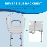 HOMCOM Height Adjustable Shower Chair, Non Slip Bath Transfer Bench for Elderly, Disabled with Armrest and Backrest, 300 lbs Capacity, White(m-6)