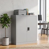 Vinsetto Armoire de Bureau Métallique, 80 x 40 x 92,5 cm, Meuble de Rangement en Acier avec Serrure, Étagère Réglable, Gris(m-14)