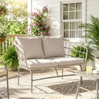 Outsunny Canapé de Jardin 2 Places en Résine Tressée Coussins Épais Anti-glisse 120 x 67 x 79 cm Marron(m-9)