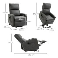 HOMCOM Riser and Recliner Chair for the Elderly, PU Leather Upholstered Lift Chair for Living Room with Remote Control, Side Pockets, Charcoal Grey(m-3)