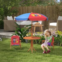 Outsunny Kids Picnic Table and Chair Set, Cowboy Themed Outdoor Garden Furniture w/ Foldable Chairs, Adjustable Parasol(m-10)
