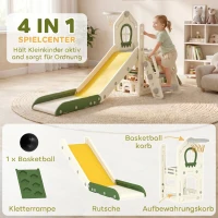 AIYAPLAY Faltbare 5-in-1 Kleinkinderrutsche mit Kletterelement, Basketballkorb, Stauraum und Basketball für Kinder von 1-3 Jahren, Cremeweiß(m-4)
