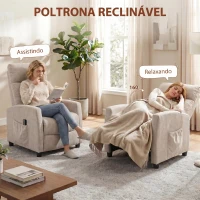 HOMCOM Poltrona de Massagem Reclinável com Apoio para Pés, 2 Zonas de Massagem, Encosto Alto, Bolsos, Estofada em Chenille Creme(m-5)