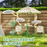 AIYAPLAY Set de Grădină pentru Copii 2-5 Ani cu Măsuță Rotundă, 2 Scaune Pliabile și o Umbrelă, Verde(m-4)