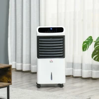 HOMCOM Climatizador Humidificador Refrigerador de Ar com Rodas Depósito de 12L Controlo Remoto 3 Modos de Velocidade Temporizador 12h e Ecrã LED Tátil 38x35x81cm Branco(m-10)