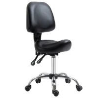 HOMCOM Saddle Stool, PU Leather Adjustable Rolling Salon Chair for Massage, Spa, Clinic, Beauty and Tattoo, Black(m-1)